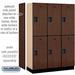 Salsbury 18" Wide Double Tier Designer Wood Locker - 3 Wide - 6 Feet High - 18 Inches Deep - Mahogany - Hasps - Sweatfully