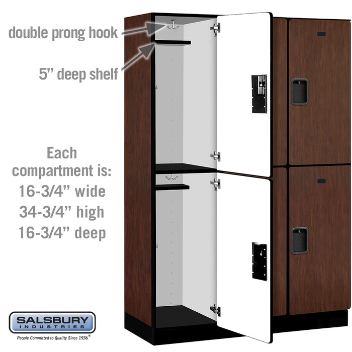 Salsbury 18" Wide Double Tier Designer Wood Locker - 3 Wide - 6 Feet High - 18 Inches Deep - Mahogany - Hasps - Sweatfully