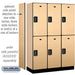 Salsbury 18" Wide Double Tier Designer Wood Locker - 3 Wide - 6 Feet High - 18 Inches Deep - Maple - Black Electronic Locks - Sweatfully