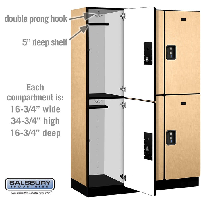 Salsbury 18" Wide Double Tier Designer Wood Locker - 3 Wide - 6 Feet High - 18 Inches Deep - Maple - Black Electronic Locks - Sweatfully