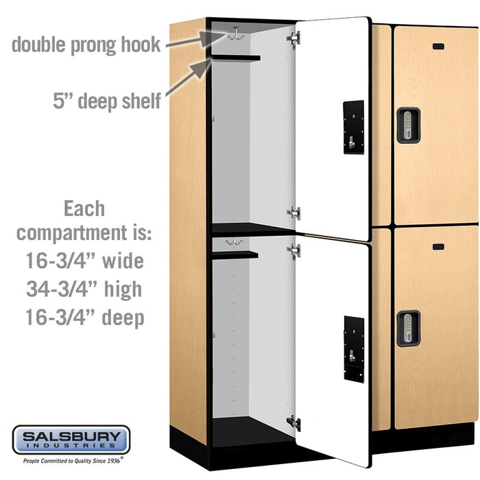 Salsbury 18" Wide Double Tier Designer Wood Locker - 3 Wide - 6 Feet High - 18 Inches Deep - Maple - Silver Electronic Locks - Sweatfully