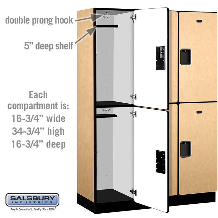 Salsbury 18" Wide Double Tier Designer Wood Locker - 3 Wide - 6 Feet High - 18 Inches Deep - Maple - Hasps - Sweatfully