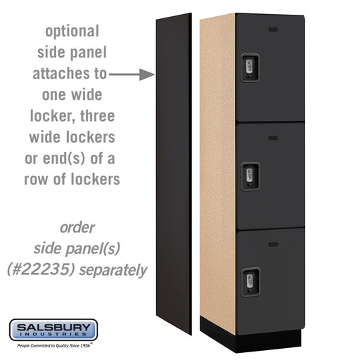 Salsbury 18" Wide Triple Tier Designer Wood Locker - 1 Wide - 6 Feet High - 21 Inches Deep - Black - Silver Resettable Combination Locks - Sweatfully