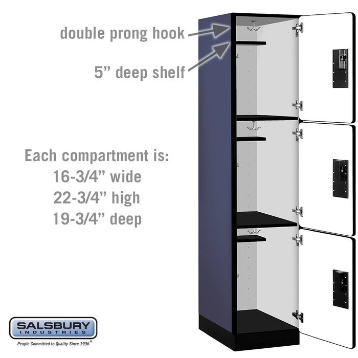 Salsbury 18" Wide Triple Tier Designer Wood Locker - 1 Wide - 6 Feet High - 21 Inches Deep - Blue - Hasps - Sweatfully