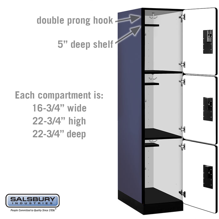 Salsbury 18" Wide Triple Tier Designer Wood Locker - 1 Wide - 6 Feet High - 24 Inches Deep - Blue - Hasps - Sweatfully
