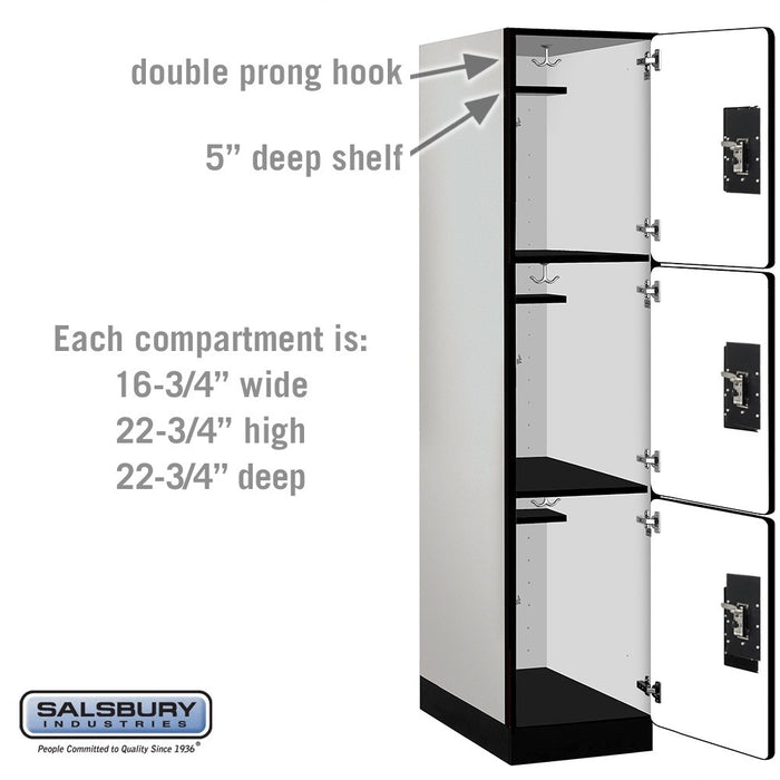 Salsbury 18" Wide Triple Tier Designer Wood Locker - 1 Wide - 6 Feet High - 24 Inches Deep - Gray - Silver Resettable Combination Locks - Sweatfully