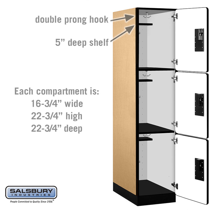 Salsbury 18" Wide Triple Tier Designer Wood Locker - 1 Wide - 6 Feet High - 24 Inches Deep - Maple - Hasps - Sweatfully