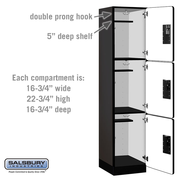 Salsbury 18" Wide Triple Tier Designer Wood Locker - 1 Wide - 6 Feet High - 18 Inches Deep - Black - Hasps - Sweatfully
