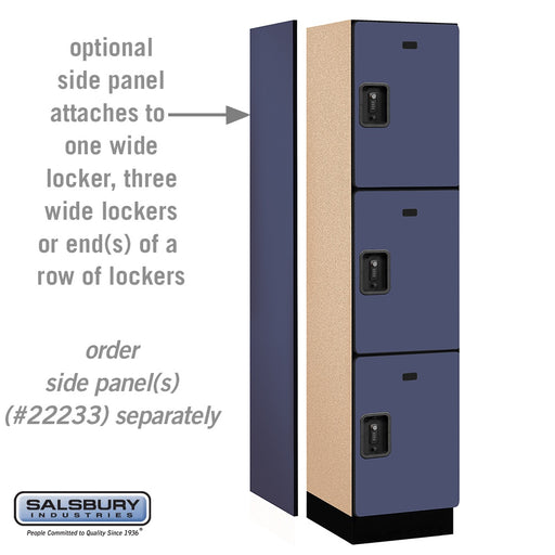 Salsbury 18" Wide Triple Tier Designer Wood Locker - 1 Wide - 6 Feet High - 18 Inches Deep - Blue - Black Resettable Combination Locks - Sweatfully