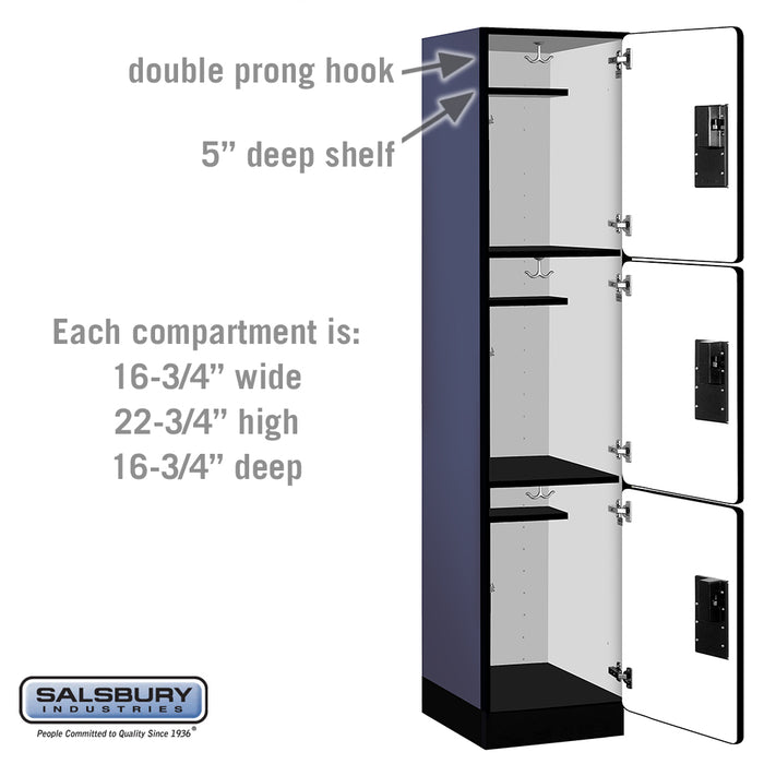 Salsbury 18" Wide Triple Tier Designer Wood Locker - 1 Wide - 6 Feet High - 18 Inches Deep - Blue - Hasps - Sweatfully
