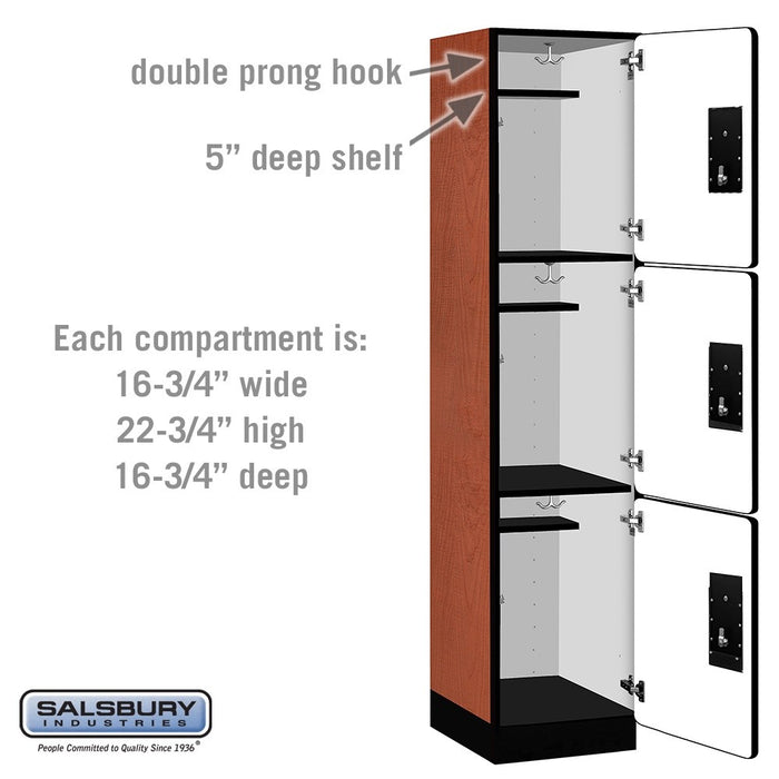 Salsbury 18" Wide Triple Tier Designer Wood Locker - 1 Wide - 6 Feet High - 18 Inches Deep - Cherry - Silver Electronic Locks - Sweatfully