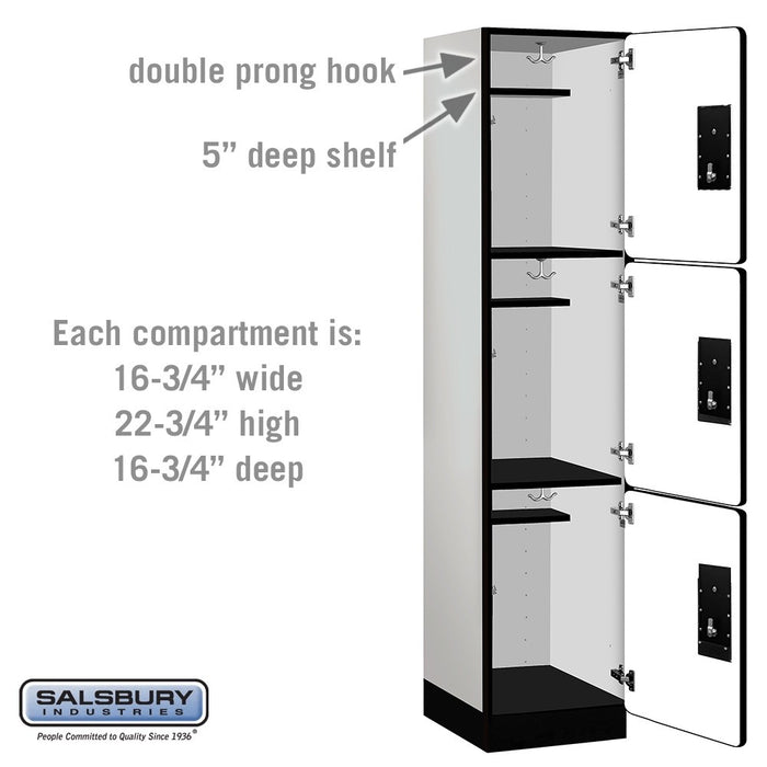 Salsbury 18" Wide Triple Tier Designer Wood Locker - 1 Wide - 6 Feet High - 18 Inches Deep - Gray - Black Electronic Locks - Sweatfully