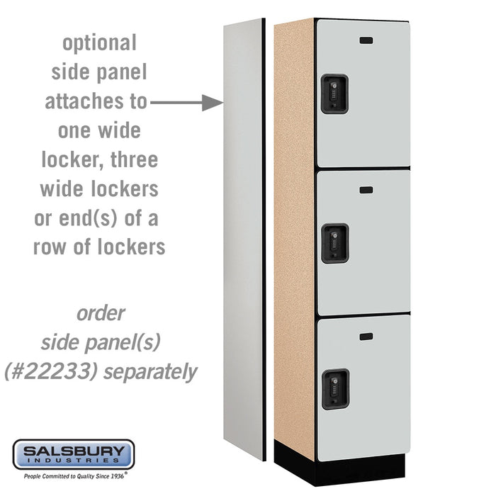 Salsbury 18" Wide Triple Tier Designer Wood Locker - 1 Wide - 6 Feet High - 18 Inches Deep - Gray - Black Resettable Combination Locks - Sweatfully