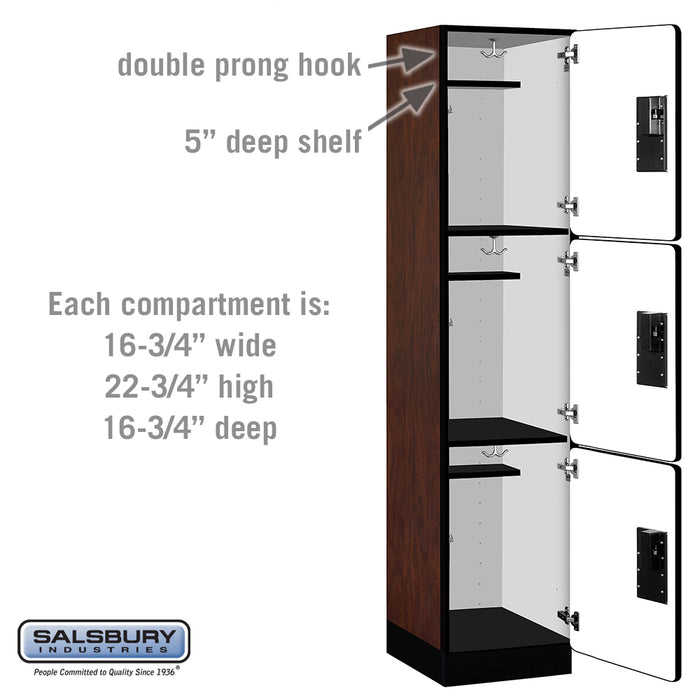 Salsbury 18" Wide Triple Tier Designer Wood Locker - 1 Wide - 6 Feet High - 18 Inches Deep - Mahogany - Hasps - Sweatfully