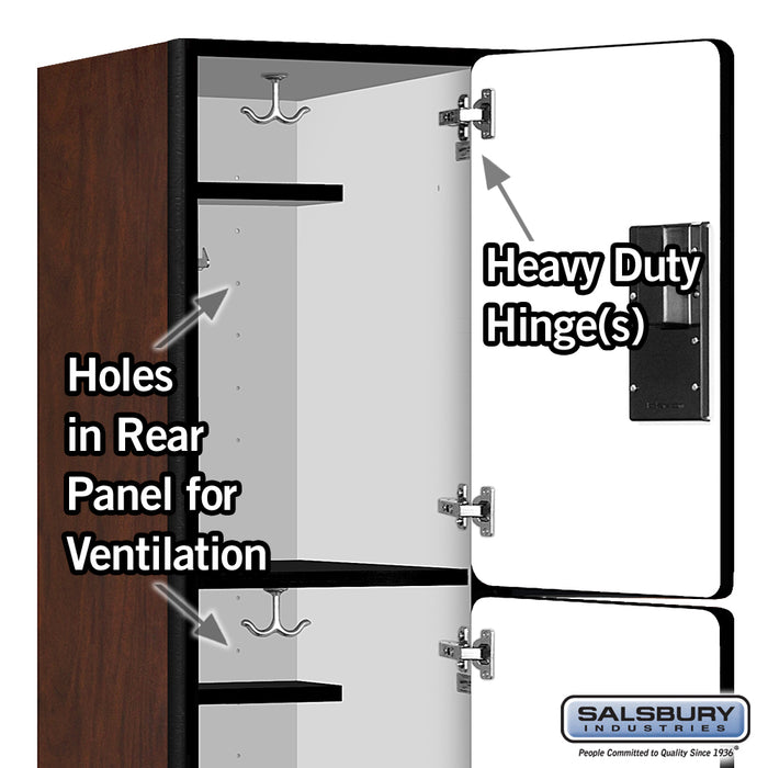 Salsbury 18" Wide Triple Tier Designer Wood Locker - 1 Wide - 6 Feet High - 18 Inches Deep - Mahogany - Hasps - Sweatfully