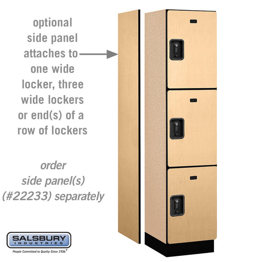 Salsbury 18" Wide Triple Tier Designer Wood Locker - 1 Wide - 6 Feet High - 18 Inches Deep - Maple - Black Resettable Combination Locks - Sweatfully