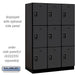 Salsbury 18" Wide Triple Tier Designer Wood Locker - 3 Wide - 6 Feet High - 21 Inches Deep - Black - Black Resettable Combination Locks - Sweatfully