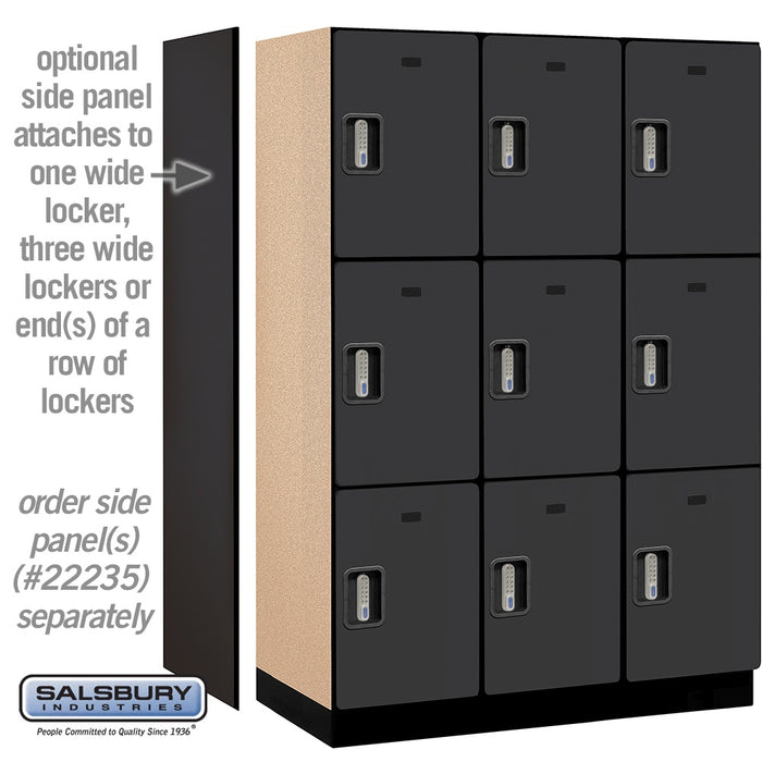 Salsbury 18" Wide Triple Tier Designer Wood Locker - 3 Wide - 6 Feet High - 21 Inches Deep - Black - Silver Electronic Locks - Sweatfully