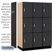 Salsbury 18" Wide Triple Tier Designer Wood Locker - 3 Wide - 6 Feet High - 21 Inches Deep - Black - Silver Electronic Locks - Sweatfully