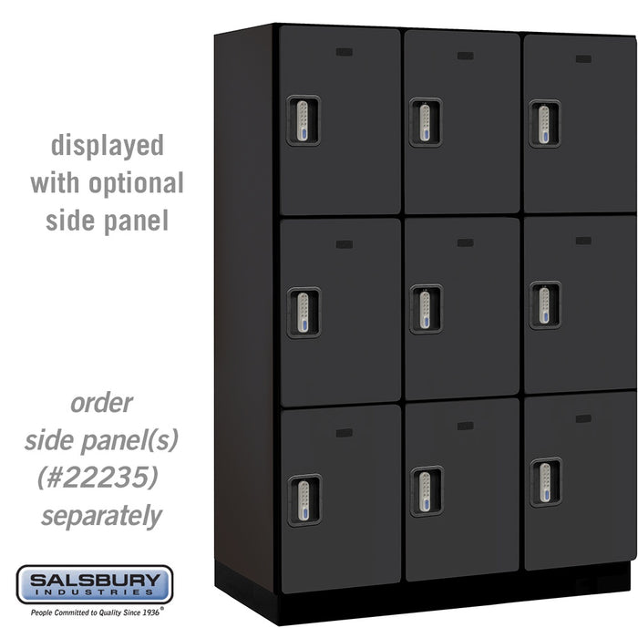 Salsbury 18" Wide Triple Tier Designer Wood Locker - 3 Wide - 6 Feet High - 21 Inches Deep - Black - Silver Electronic Locks - Sweatfully