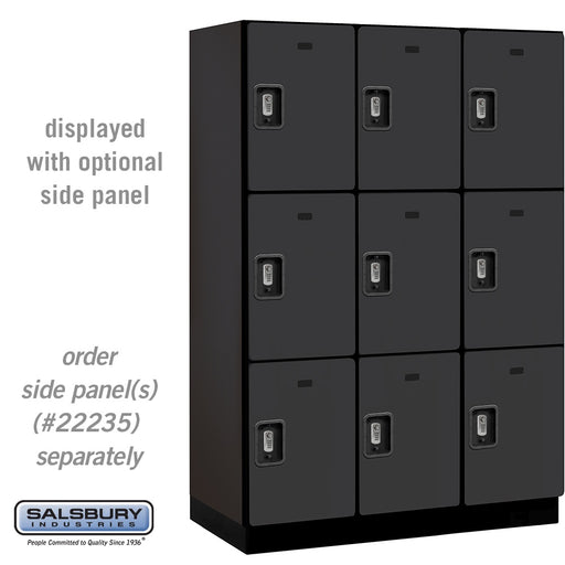 Salsbury 18" Wide Triple Tier Designer Wood Locker - 3 Wide - 6 Feet High - 21 Inches Deep - Black - Silver Resettable Combination Locks - Sweatfully