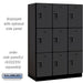 Salsbury 18" Wide Triple Tier Designer Wood Locker - 3 Wide - 6 Feet High - 21 Inches Deep - Black - Hasps - Sweatfully