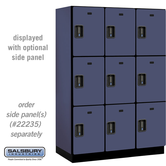 Salsbury 18" Wide Triple Tier Designer Wood Locker - 3 Wide - 6 Feet High - 21 Inches Deep - Blue - Black Electronic Locks - Sweatfully