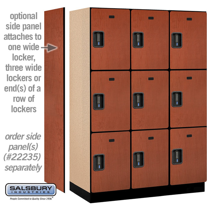 Salsbury 18" Wide Triple Tier Designer Wood Locker - 3 Wide - 6 Feet High - 21 Inches Deep - Cherry - Black Electronic Locks - Sweatfully