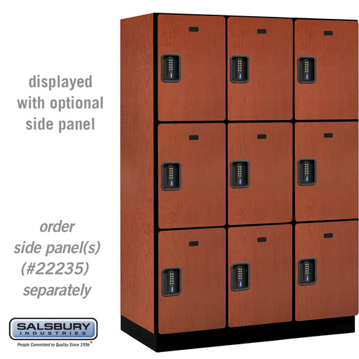 Salsbury 18" Wide Triple Tier Designer Wood Locker - 3 Wide - 6 Feet High - 21 Inches Deep - Cherry - Black Electronic Locks - Sweatfully