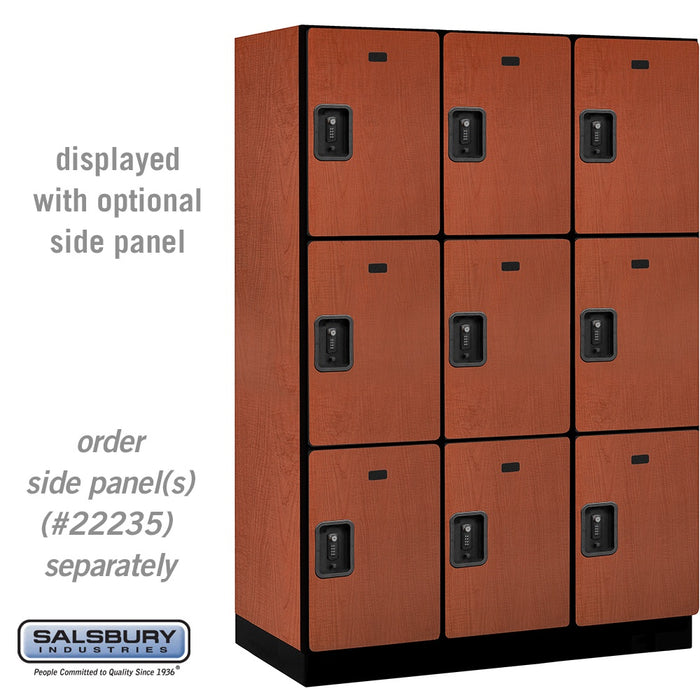 Salsbury 18" Wide Triple Tier Designer Wood Locker - 3 Wide - 6 Feet High - 21 Inches Deep - Cherry - Black Resettable Combination Locks - Sweatfully