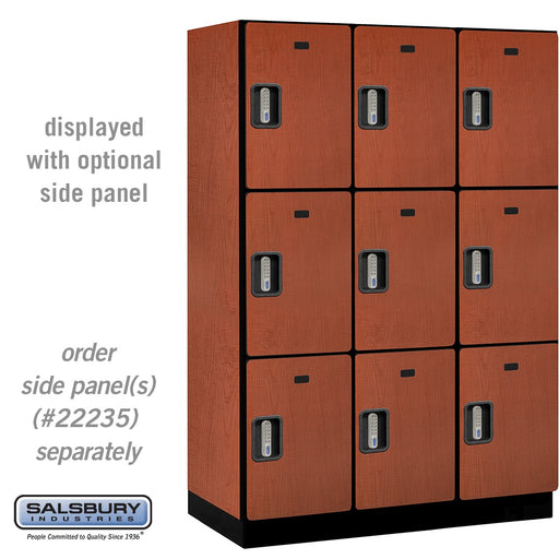 Salsbury 18" Wide Triple Tier Designer Wood Locker - 3 Wide - 6 Feet High - 21 Inches Deep - Cherry - Silver Electronic Locks - Sweatfully