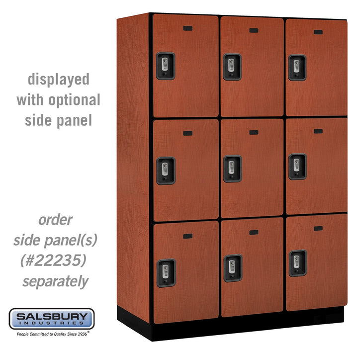 Salsbury 18" Wide Triple Tier Designer Wood Locker - 3 Wide - 6 Feet High - 21 Inches Deep - Cherry - Silver Resettable Combination Locks - Sweatfully