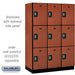 Salsbury 18" Wide Triple Tier Designer Wood Locker - 3 Wide - 6 Feet High - 21 Inches Deep - Cherry - Silver Resettable Combination Locks - Sweatfully