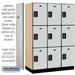 Salsbury 18" Wide Triple Tier Designer Wood Locker - 3 Wide - 6 Feet High - 21 Inches Deep - Gray - Black Electronic Locks - Sweatfully