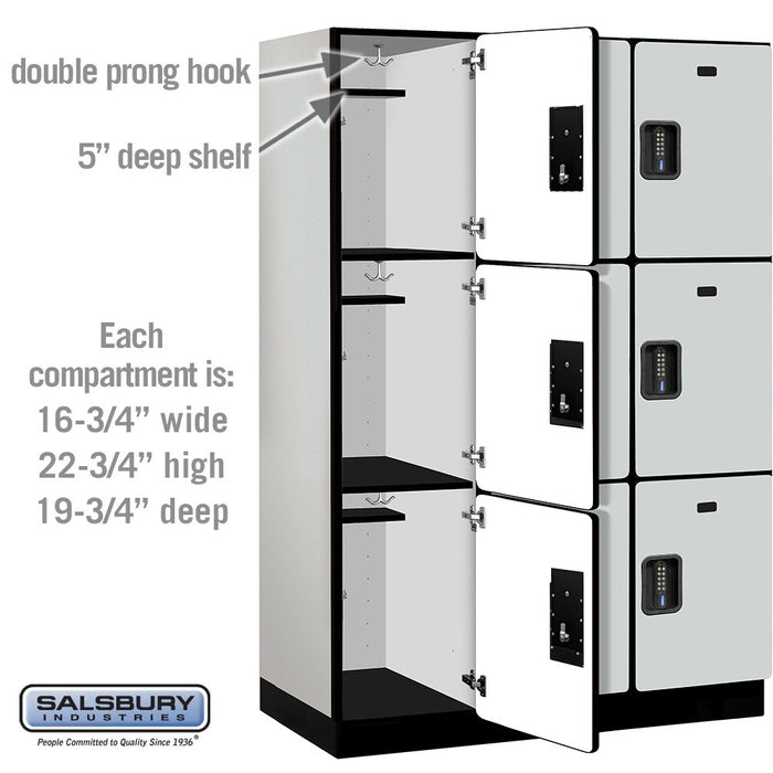 Salsbury 18" Wide Triple Tier Designer Wood Locker - 3 Wide - 6 Feet High - 21 Inches Deep - Gray - Black Electronic Locks - Sweatfully