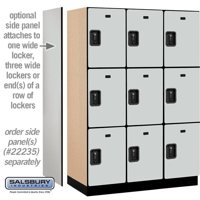 Salsbury 18" Wide Triple Tier Designer Wood Locker - 3 Wide - 6 Feet High - 21 Inches Deep - Gray - Black Resettable Combination Locks - Sweatfully