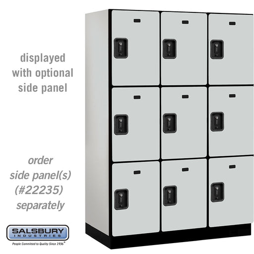 Salsbury 18" Wide Triple Tier Designer Wood Locker - 3 Wide - 6 Feet High - 21 Inches Deep - Gray - Black Resettable Combination Locks - Sweatfully
