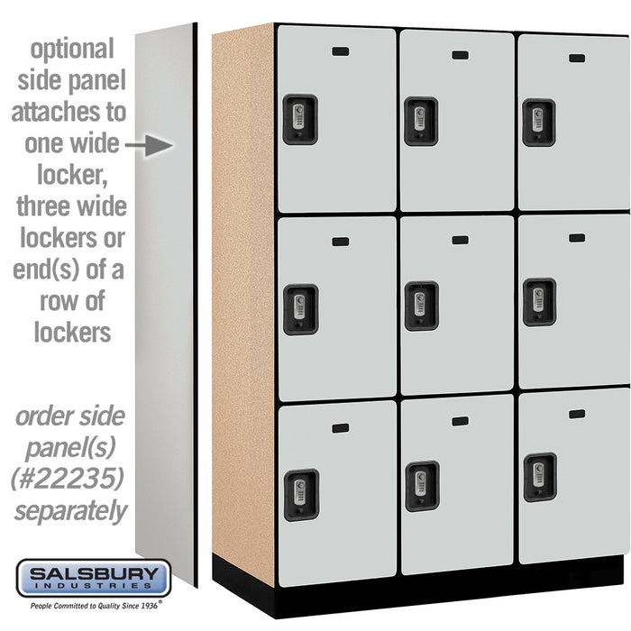 Salsbury 18" Wide Triple Tier Designer Wood Locker - 3 Wide - 6 Feet High - 21 Inches Deep - Gray - Silver Resettable Combination Locks - Sweatfully