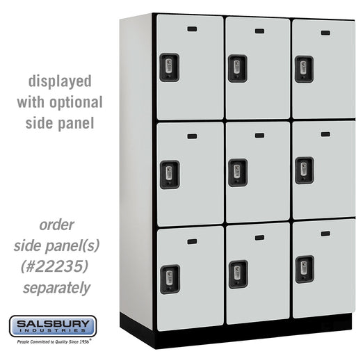 Salsbury 18" Wide Triple Tier Designer Wood Locker - 3 Wide - 6 Feet High - 21 Inches Deep - Gray - Silver Resettable Combination Locks - Sweatfully