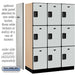 Salsbury 18" Wide Triple Tier Designer Wood Locker - 3 Wide - 6 Feet High - 21 Inches Deep - Gray - Hasps - Sweatfully