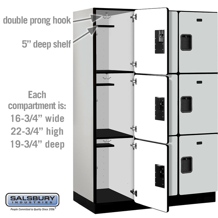 Salsbury 18" Wide Triple Tier Designer Wood Locker - 3 Wide - 6 Feet High - 21 Inches Deep - Gray - Hasps - Sweatfully