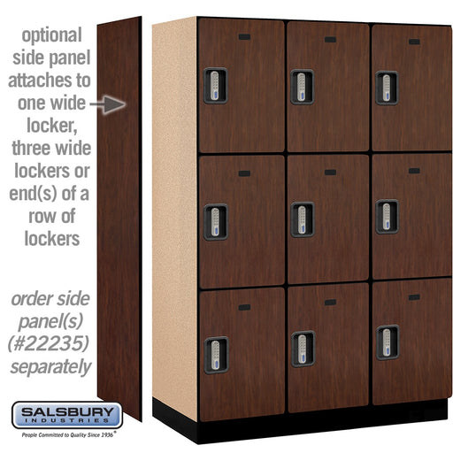 Salsbury 18" Wide Triple Tier Designer Wood Locker - 3 Wide - 6 Feet High - 21 Inches Deep - Mahogany - Silver Electronic Locks - Sweatfully