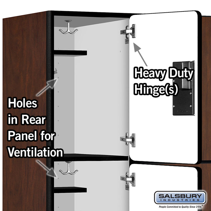 Salsbury 18" Wide Triple Tier Designer Wood Locker - 3 Wide - 6 Feet High - 21 Inches Deep - Mahogany - Hasps - Sweatfully