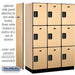 Salsbury 18" Wide Triple Tier Designer Wood Locker - 3 Wide - 6 Feet High - 21 Inches Deep - Maple - Black Electronic Locks - Sweatfully