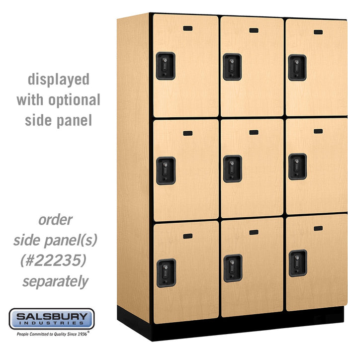 Salsbury 18" Wide Triple Tier Designer Wood Locker - 3 Wide - 6 Feet High - 21 Inches Deep - Maple - Black Resettable Combination Locks - Sweatfully
