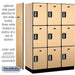 Salsbury 18" Wide Triple Tier Designer Wood Locker - 3 Wide - 6 Feet High - 21 Inches Deep - Maple - Silver Electronic Locks - Sweatfully