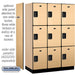 Salsbury 18" Wide Triple Tier Designer Wood Locker - 3 Wide - 6 Feet High - 21 Inches Deep - Maple - Hasps - Sweatfully