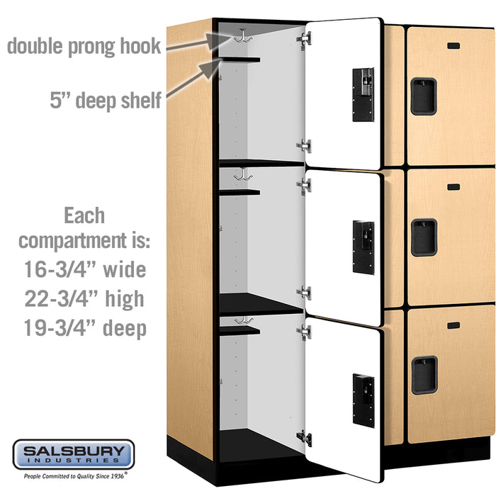 Salsbury 18" Wide Triple Tier Designer Wood Locker - 3 Wide - 6 Feet High - 21 Inches Deep - Maple - Hasps - Sweatfully