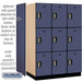 Salsbury 18" Wide Triple Tier Designer Wood Locker - 3 Wide - 6 Feet High - 24 Inches Deep - Blue - Silver Electronic Locks - Sweatfully