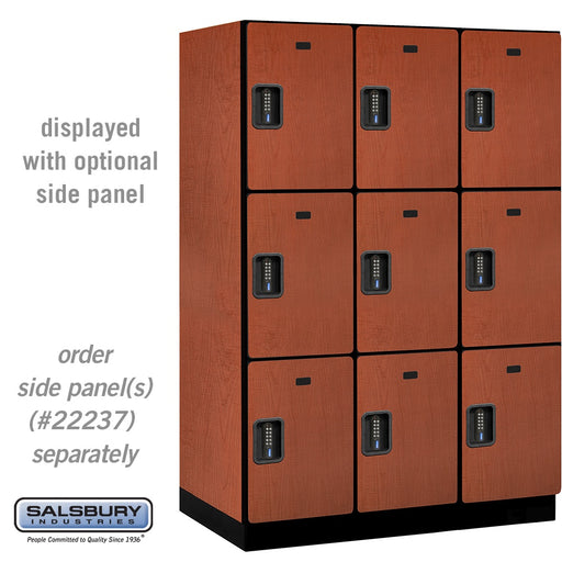 Salsbury 18" Wide Triple Tier Designer Wood Locker - 3 Wide - 6 Feet High - 24 Inches Deep - Cherry - Black Electronic Locks - Sweatfully